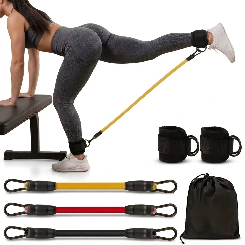 Resistance Bands Set With Handles - 5-częściowy zestaw taśm oporowych na kostki