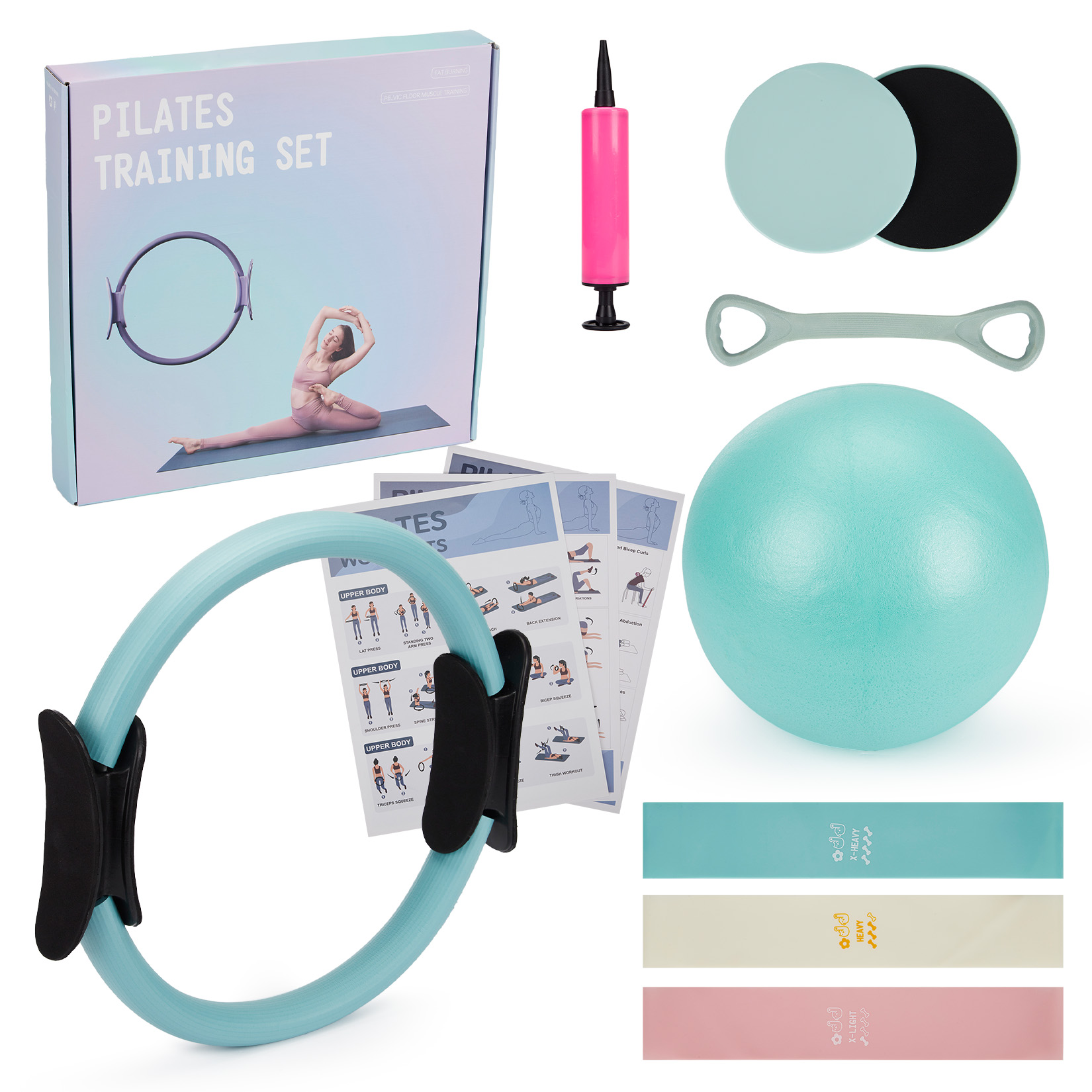 Pilates Bar Kit With Resistance Bands - Zestaw do ćwiczeń pilatesu, pierścień pilatesu